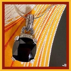 925 SS LARGE PENDANT ~ BLACK STONE W/CRYSTALS  Two Tone Color